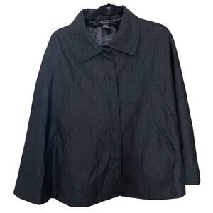 Cejon Women’s Wool Blend Poncho Cape M/L Gray with Front Buttons & Belted Waist